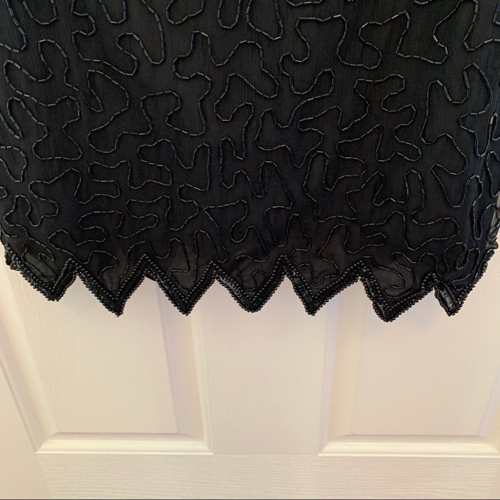Vintage 80s Lawrence Kazar Sequin Abstract Bead Silk Scallop Flapper Min… - Picture 8 of 16